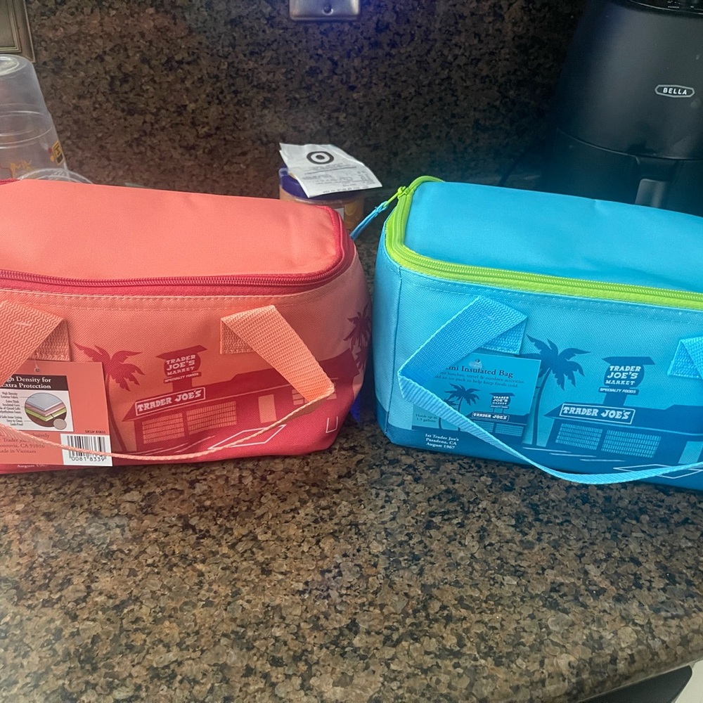 Trader Joe's Insulated Lunch Bags - Coral and Blue